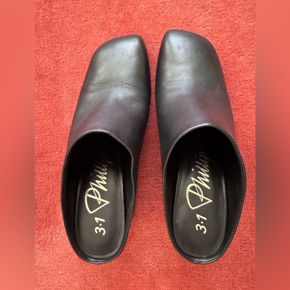 3.1 Phillip Lim Black Leather Square-Toe Mules